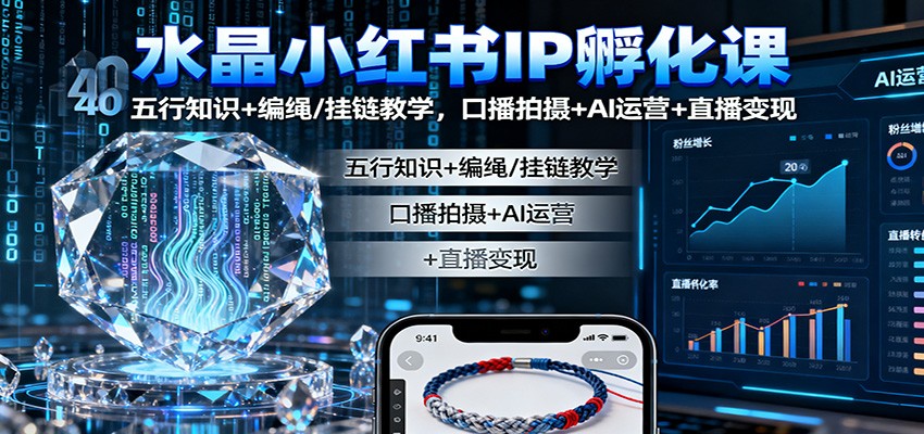 水晶小红书IP孵化课：五行知识+编绳/挂链教学，口播拍摄+AI运营+直播变现-摇钱树